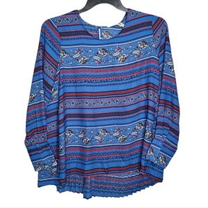 Everleigh Pleat Back Floral Blue Long Sleeve Blouse NWT Ladies Size Medium